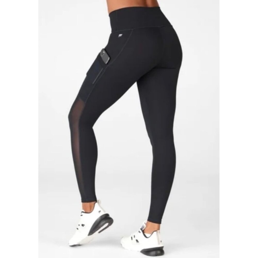FABLETICS Solid Black High-Rise Side Pocket Mesh … - image 1